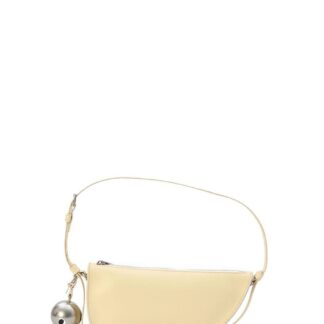 Burberry Women's Leather Half-Moon Shoulder Bag with Charm in Off White