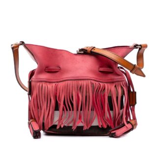 Burberry Women's Preloved Small Mega Check Canvas and Suede Fringe Belgrove Bucket Bag in Red