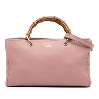 Gucci Women's Preloved Medium Calfskin Bamboo Shopper Satchel Bag in Pink